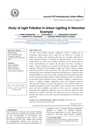 Study of Light Pollution in Urban Lighting in Nisantasi Example