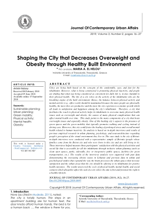 Shaping the City that Decreases Overweight and Obesity through Healthy Built Environment