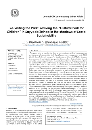 Re-visiting the Park: Reviving the “Cultural Park for Children” in Sayyeda Zeinab in the shadows of Social Sustainabilit