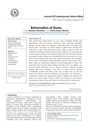 Reformation of Slums