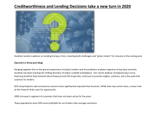 Creditworthiness and Lending Decisions take a new turn in 2020