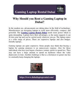 Why Should you Rent a Gaming Laptop in Dubai?