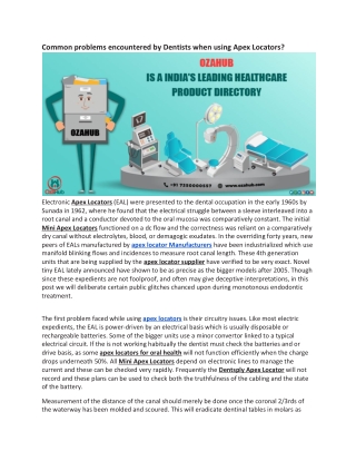 Common problems encountered by Dentists when using Apex Locators?
