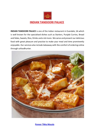 5% Off - Indian Tandoori Palace Menu Evandale Takeaway, SA