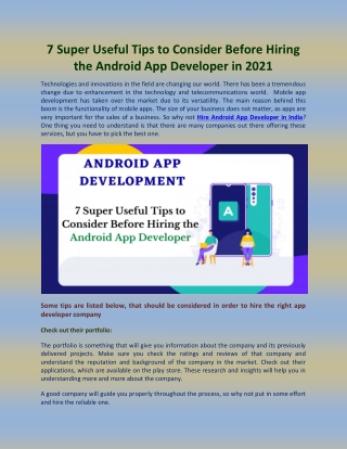 7 Super Useful Tips to Consider Before Hiring the Android App Developer in 2021