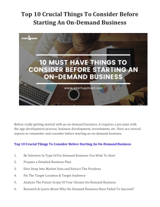 Top 10 Crucial Things To Consider Before Starting An On-Demand Business