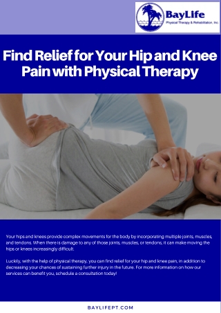 Find Relief for Your Hip and Knee Pain with Physical Therapy