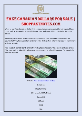 Fake Canadian Dollars for Sale | shopfastnotes.com