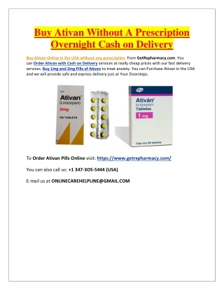 Buy Ativan Without A Prescription Overnight Cash on Delivery