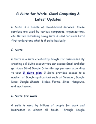 G Suite for Work: Cloud Computing & Latest Updates