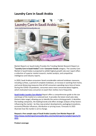 Saudi Arabia Laundry Care Market Opportunity and Forecast 2025