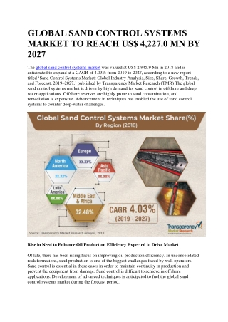 GLOBAL SAND CONTROL SYSTEMS MARKET TO REACH US$ 4,227.0 MN BY 2027