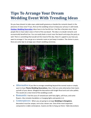 Tips To Arrange Your Dream Wedding Event With Trending Ideas