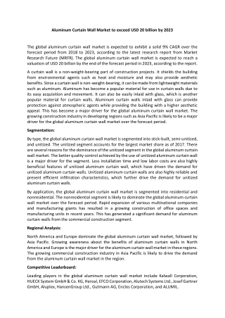 Aluminum Curtain Wall Market: Development Trend & Future Opportunities To 2023