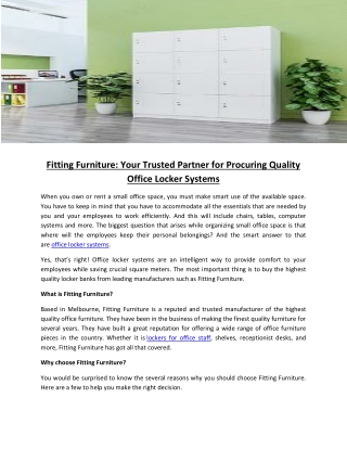 Fitting Furniture: Your Trusted Partner for Procuring Quality Office Locker Systems