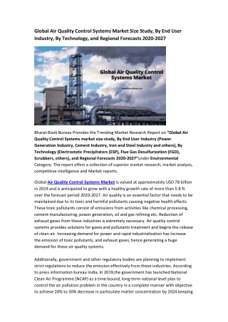 Global Air Quality Control Systems Market Research Report 2020-2027
