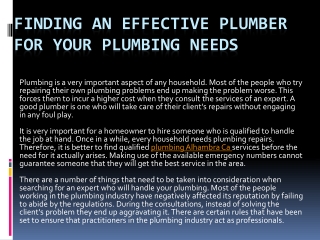 Finding An Effective Plumber For Your Plumbing Needs