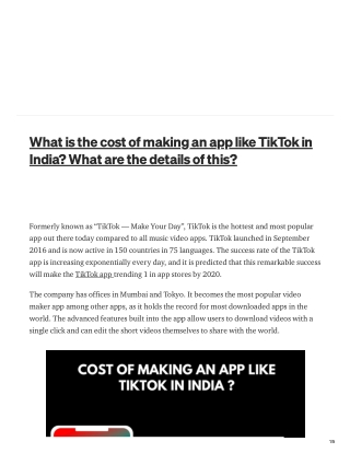 What is the cost of making an app like TikTok in India? What are the details of this?