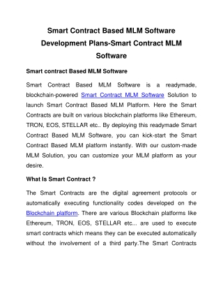 Smart Contract Based MLM Software Development Plans-Smart Contract MLM Software