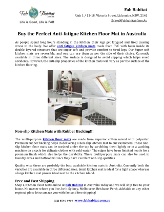 Buy the Perfect Anti-fatigue Kitchen Floor Mat in Australia