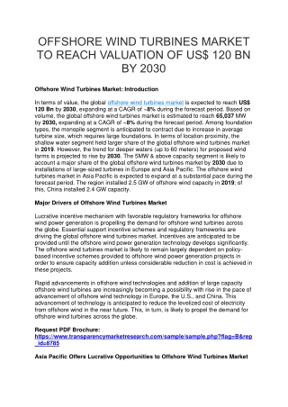 OFFSHORE WIND TURBINES MARKET TO REACH VALUATION OF US$ 120 BN BY 2030