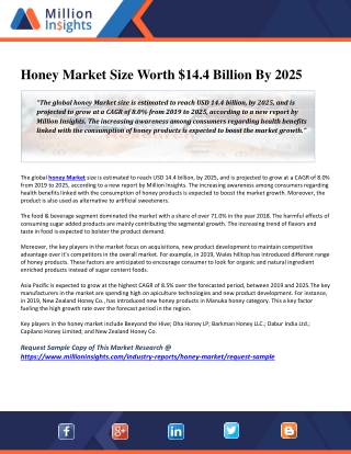 Honey Market Size Worth $14.4 Billion By 2025