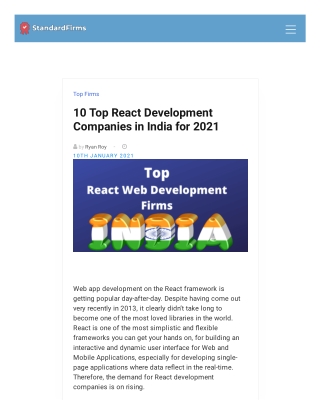 10 Top React Development Companies in India for 2021