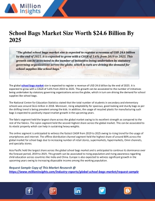 School Bags Market Size Worth $24.6 Billion By 2025