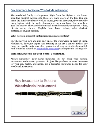 Buy Insurance to Secure Woodwinds Instrument