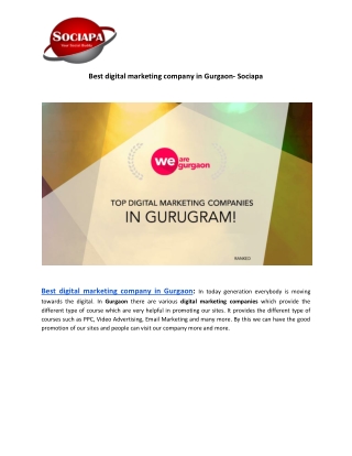 Best digital marketing company in Gurgaon- Sociapa