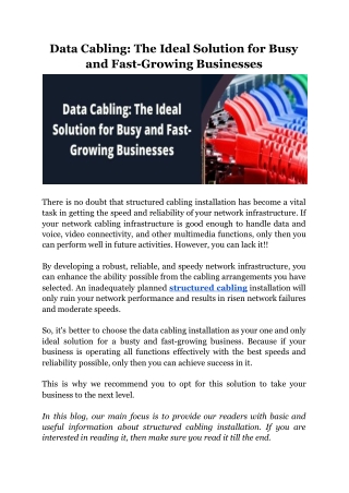 Structured Data Cabling: Best Solution for Busy and Fast-Growing Businesses