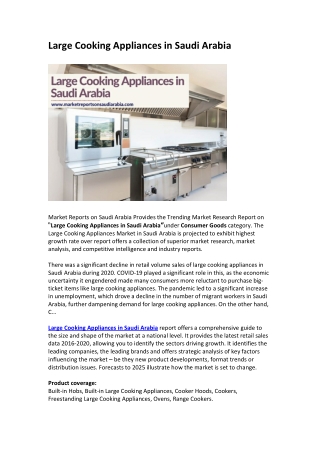 Large Cooking Appliances in Saudi Arabia: Market Growth, Opportunity and Forecast 2025