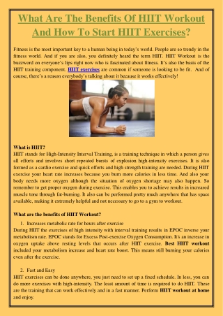 What Are The Benefits Of HIIT Workout And How To Start HIIT Exercises?