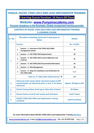 ISO 27001 ISMS Lead Implementer Training - online course