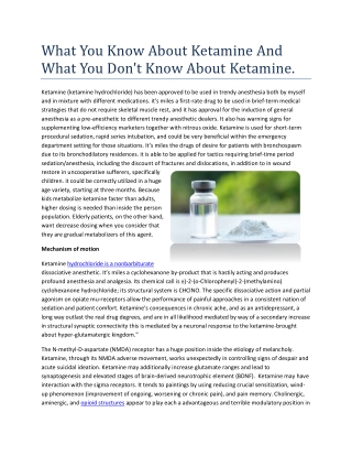 What You Know About Ketamine And What You Don't Know About Ketamine.