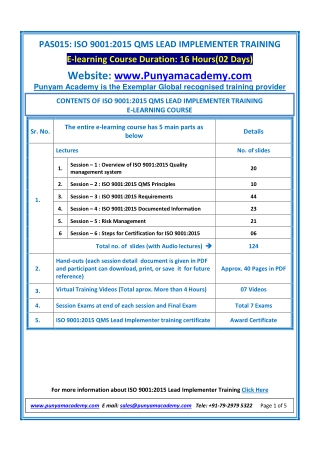 ISO 9001:2015 QMS Lead Implementer Training