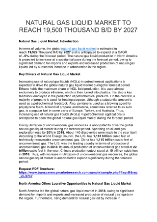 NATURAL GAS LIQUID MARKET TO REACH 19,500 THOUSAND B/D BY 2027