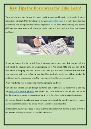 Key Tips for Borrowers for Title Loan!