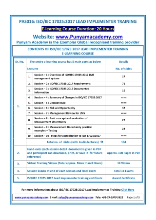 ISO 17025:2017 Lead Implementer Training- Online Course