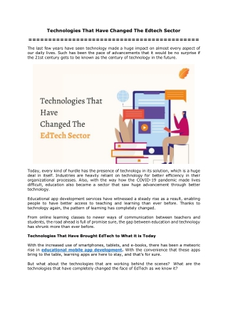 Technologies That Have Changed The Edtech Sector