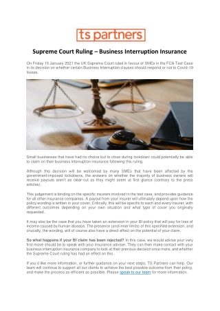 Supreme Court Ruling – Business Interruption Insurance