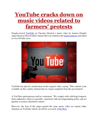 YouTube cracks down on music videos related to farmers' protests