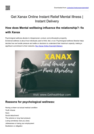 Get Xanax Online Instant Relief Mental Illness | Instant Delivery