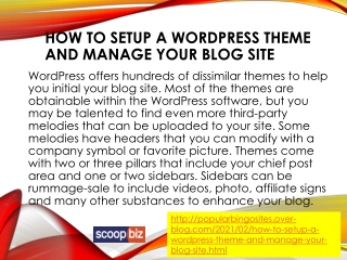 HOW TO SETUP A WORDPRESS THEME AND MANAGE YOUR BLOG SITE