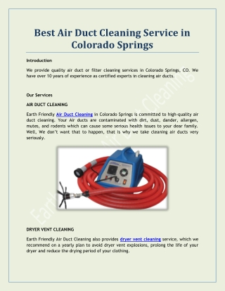 Best Air Duct Cleaning Service in Colorado Springs