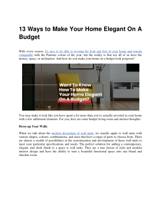 13 Ways to Make Your Home Elegant On A Budget