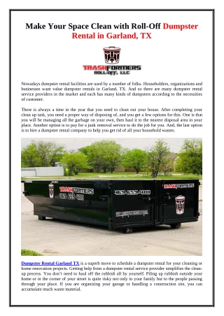 Make Your Space Clean with Roll-Off Dumpster Rental in Garland, TX