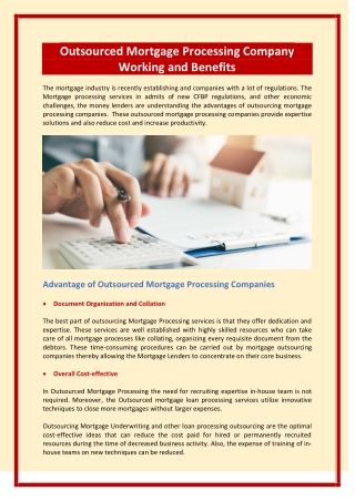 Outsourced Mortgage Processing Company Working and Benefits