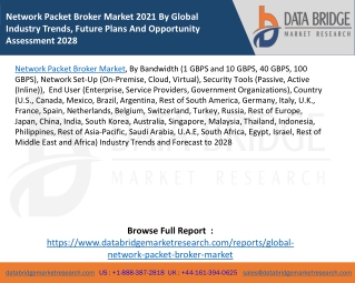 Network Packet Broker Market 2021 By Global Industry Trends, Future Plans And Opportunity Assessment 2028