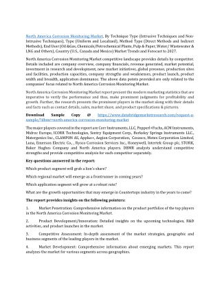 North America Corrosion Monitoring Market Key Players, Outlook and Forecast 2027